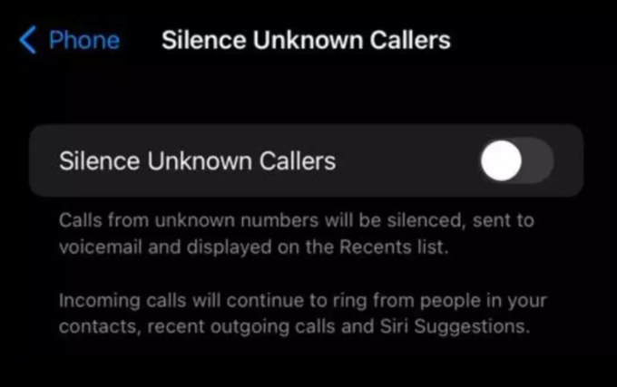 Silence Unknown callers