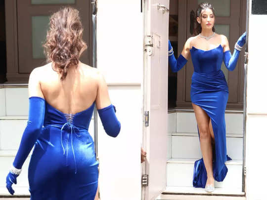 Nora Fatehi Brings Vintage Hollywood Charm In A Strapless Blue Velvet Gown  For Dance Deewane Juniors