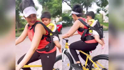 Charu Asopa ने बेटी को पीठ पर टांगकर चलाई साइकिल, वीडियो सामने आया तो भड़के लोगों ने दे दी नसीहत