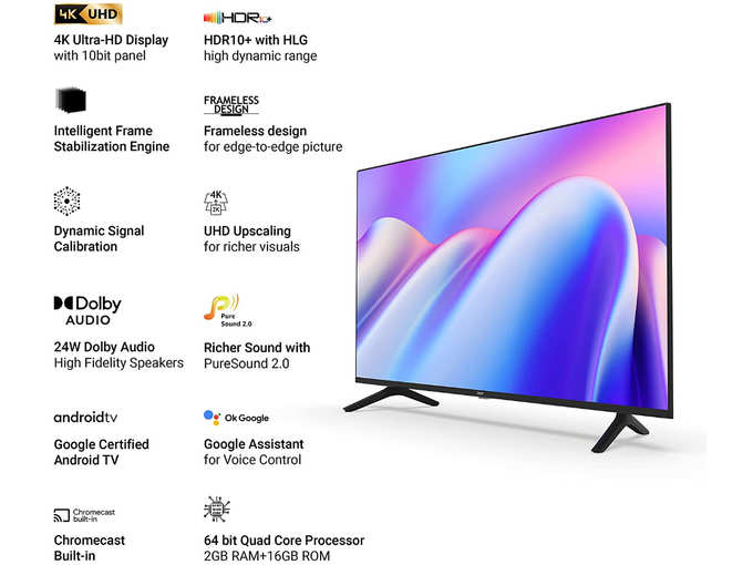 ​ஏசர் 55 இன்ச் 4K ஸ்மார்ட் ஆண்ட்ராய்டு டிவி - acer Frameless 139 cm (55 inch) Ultra HD (4K) LED Smart Android TV with Dolby Audio (AR55AP2851UDFL)