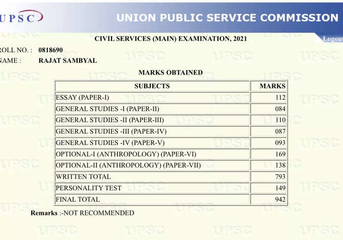 rajat sambyal cse 2021 missed by 11 marks