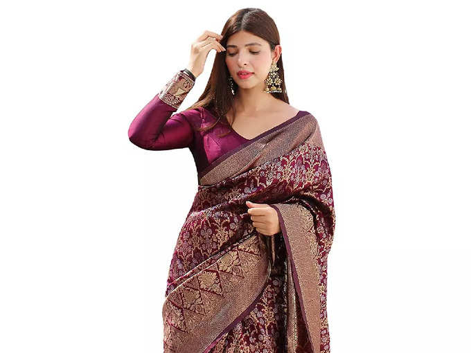 SGF11 Women&#39;s Kanjivaram Soft Silk Saree With Blouse Piece (Purple)