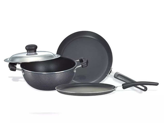 Prestige Omega Select Plus Residue Free Non-Stick Kitchen Set, 3-Pieces, black/Silver, Aluminium