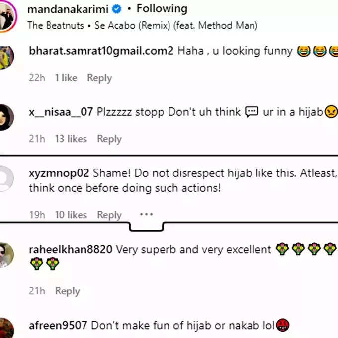 Mandana Karimi Insta Post Comments