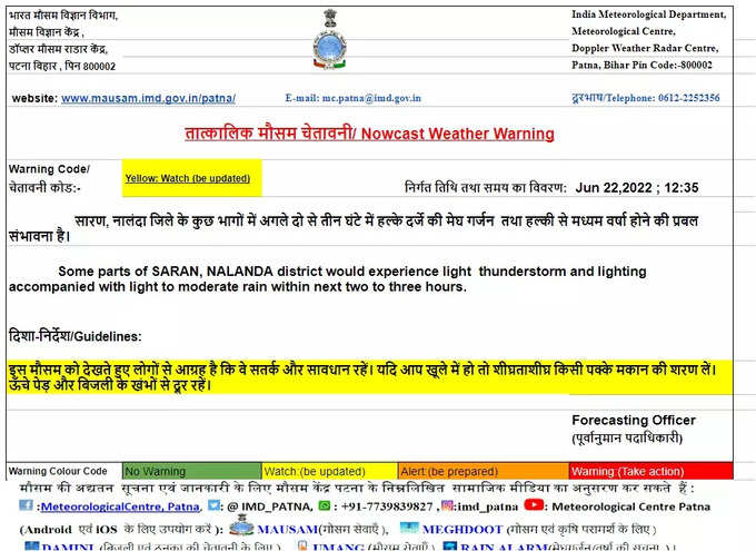 सारण और नालंदा जिले में बारिश का अलर्ट