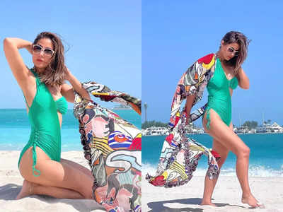 Beach Fashion: હિના ખાને બીચ પર મોનોકિની પહેરીને કરાવ્યું ફોટોશૂટ, ફોટોઝ જોઇ ફેન્સ થયા ક્રેઝી