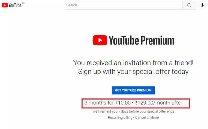 YouTube Premium Offer