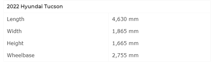 2022 Hyundai Tucson dimensions