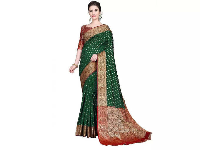 Teej Special Saree 2024 : Women's Banarasi Silk Saree With Un-stitched Blouse