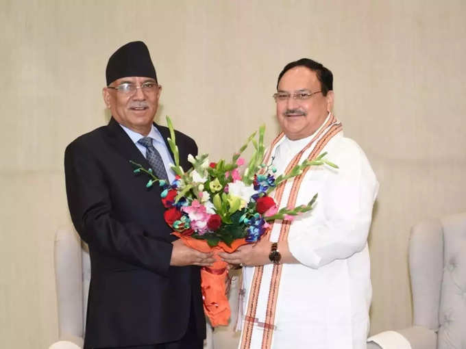 New Delhi_ BJP President JP Nadda meets Pushpa Kamal Dahal Prachanda, Chairman, Communist Party of Nepal (Maoist Centre) at Bharatiya Janata Party HQ. in New Delhi, Sunday, July 17, 2022. (Photo_ Twitter).