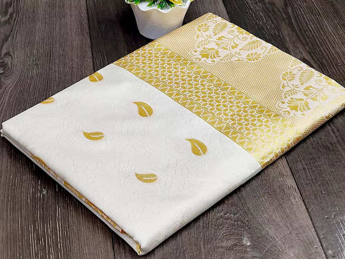 off white golden silk saree for women