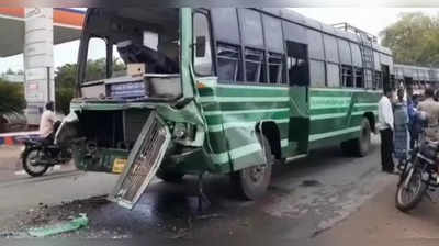 டேங்கர் லாரி மீது தாறுமாறாக மோதிய அரசு பேருந்து.. 10 பேர் படுகாயம்!