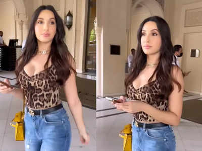 Nora Fatehi: अ‍ॅनिमल प्रिंन्ट टॉप घालून नोरा फतेहीचा किलर वॉक, हॉटनेस ओव्हरलोड