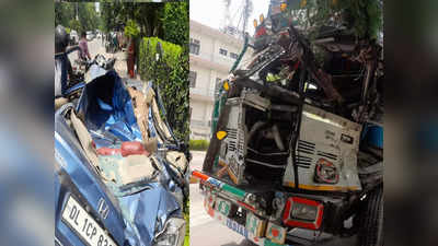 Ghaziabad Road Accident: साहिबाबाद में बगल में चल रही कार पर ओवरलोडेड ट्रक पलटा, चालक की मौत, एक अन्य गंभीर