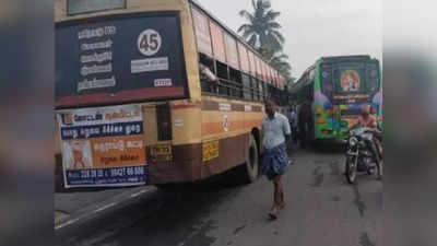 ஈரோட்டில் பரபரப்பு - நடு ரோட்டில் பேருந்துகளை நிறுத்தி ஓட்டுனர்கள் வாக்குவாதம்