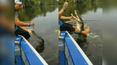 Crocodile Friend Video : వామ్మో.. ఇది విన్నారా.. మొసలిని పెంచుకుంటున్నాడు