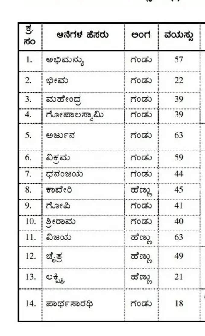 Mysuru dasara 2022 Elephants list