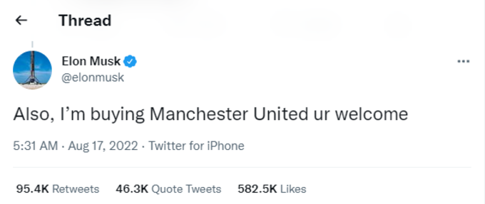 Musk tweet on manchester united