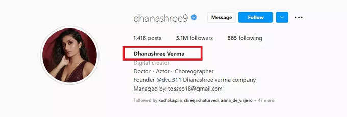 Dhanashree Verma Instagram