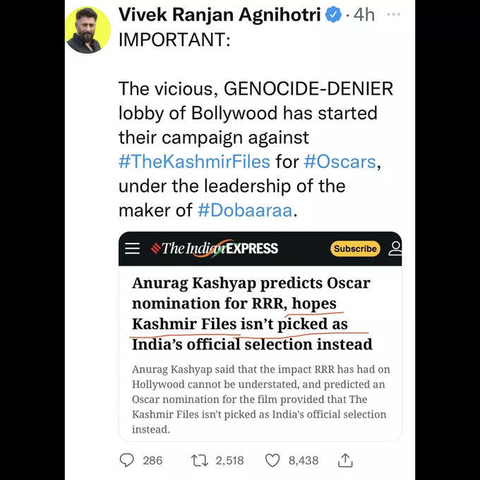 vivek agnihotri tweet