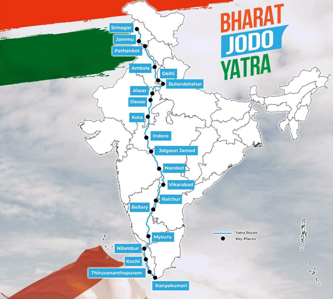 bharat jodo route