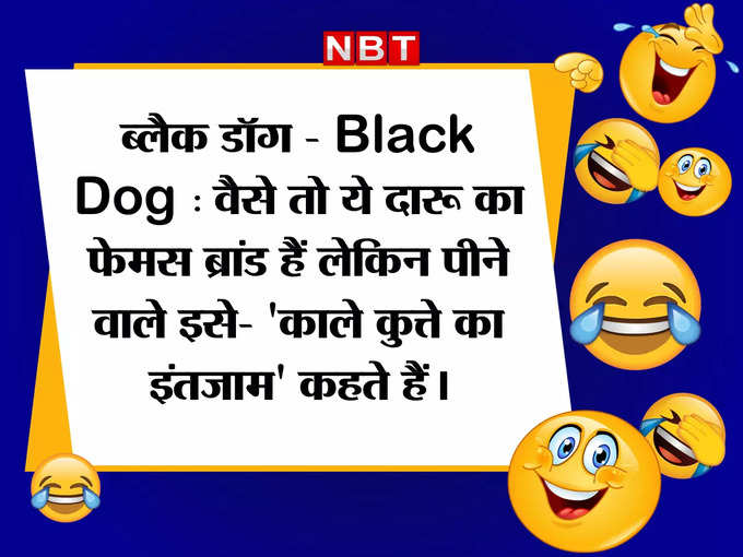 ब्लैक डॉग - Black Dog : वैसे तो ये दारू का फेमस ब्रांड हैं लेकिन पीने वाले इसे- काले कुत्ते का इंतजाम कहते हैं।