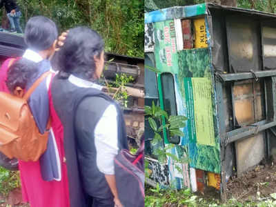 അറുപതോളം യാത്രക്കാർ; താഴ്ചയിലേയ്ക്ക് മറിഞ്ഞ ബസ് മരത്തിലിടിച്ച് നിന്നു; നേര്യമംഗലത്ത് ഒഴിവായത് വൻ ദുരന്തം