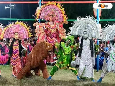 North 24 Parganas News : রোজগারের আশায় শহর থেকে শহরতলিতে ঘুরছেন ছৌ শিল্পীরা, দেখা মিলছে মণ্ডপেও