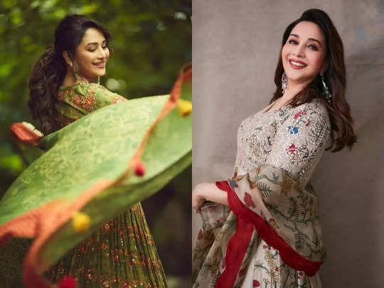 Navratri Looks of Madhuri Dixit: ધક-ધક ગર્લ માધુરી પર ચઢ્યો નવરાત્રીનો રંગ; એકથી એક ચઢીયાતી ચણિયાચોળીમાં આપ્યા કાતિલાના પોઝ 