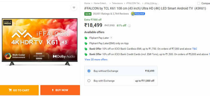 iFFALCON Smart TV Flipkart offer