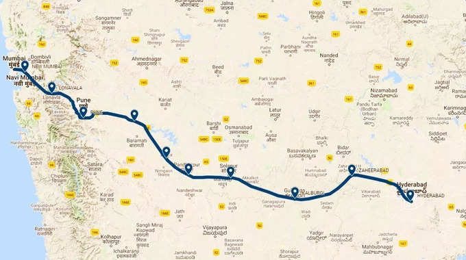 Mumbai Hyderabad Bullet Train Route