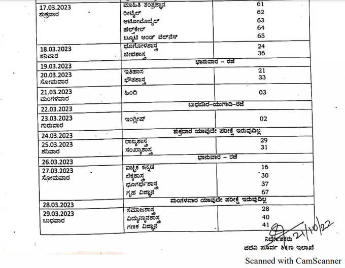 2nd ಪಿಯುಸಿ ವಾರ್ಷಿಕ ಪರೀಕ್ಷೆಯ ತಾತ್ಕಾಲಿಕ ವೇಳಾಪಟ್ಟಿ