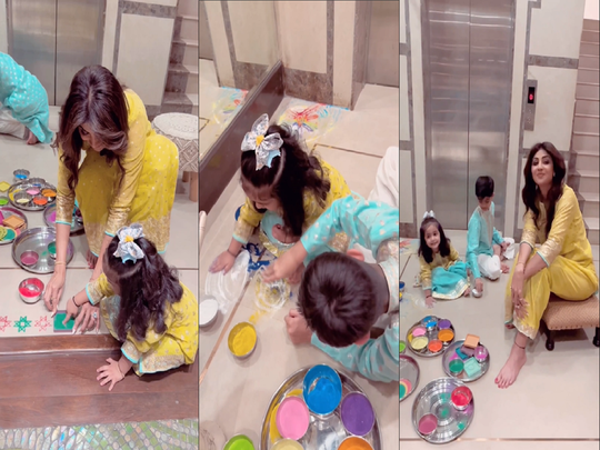 અઢી વર્ષની સમિષાએ રંગોળી બનાવવામાં મમ્મી Shilpa Shettyને કરી મદદ, કાલીઘેલી ભાષામાં દિવાળીની પાઠવી શુભેચ્છા 