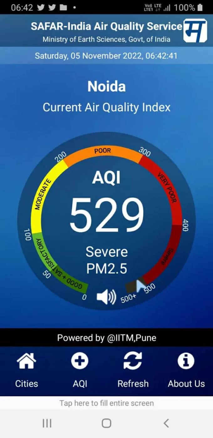 नोएडा का AQI 529 दर्ज किया गया