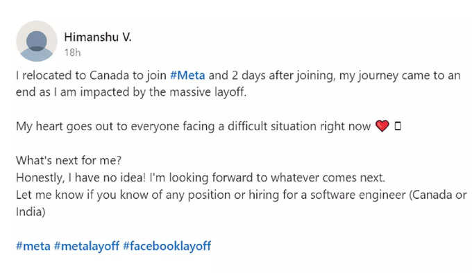 Himanshu V LinkedIn Post on Meta layoff