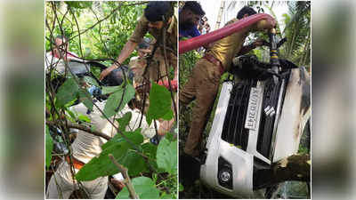 മലപ്പുറത്ത് പത്തടി താഴ്ചയിലേക്ക് മറിഞ്ഞ് കാർ; പിന്നാലെ തീപിടുത്തം