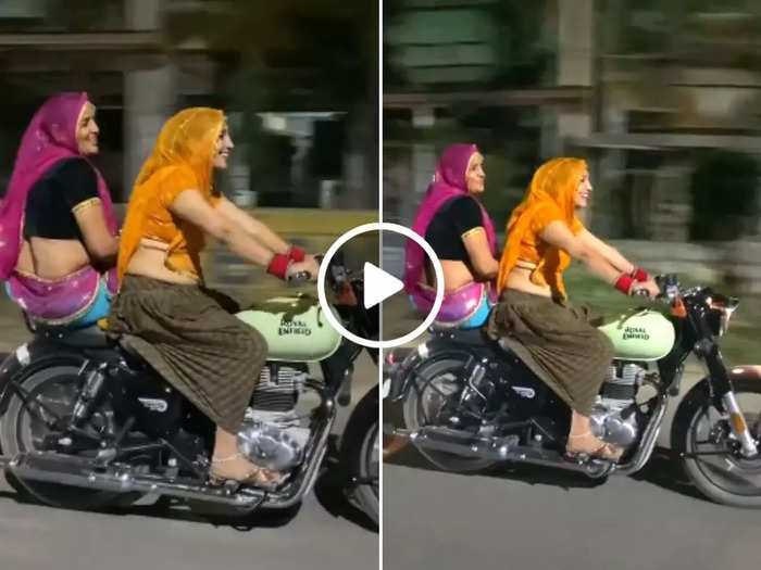 woman rides royal enfield in traditional outfit watch viral video