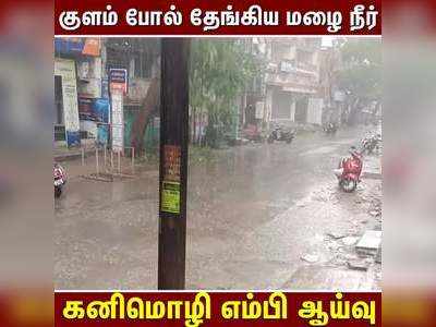 குளம் போல் தேங்கிய மழை நீர்;  கனிமொழி எம்பி ஆய்வு