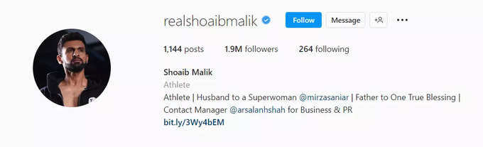 Shoaib Malik Insta Bio