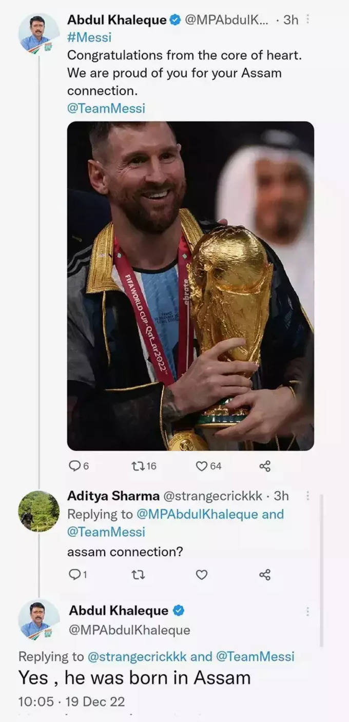 Congress mp tweet on messi