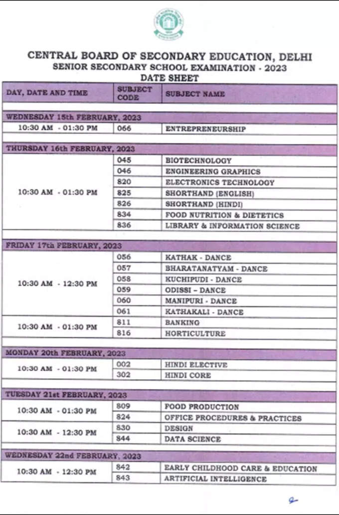 CBSE Revises Class 12 Time Table