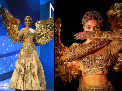 भारताच्या संस्कृतीचं Miss Universe 2023ला जोरदार प्रदर्शन, सोन्याचे पंख लेऊन अमेरिकेत पोहचली सोनपरी दिविता राय