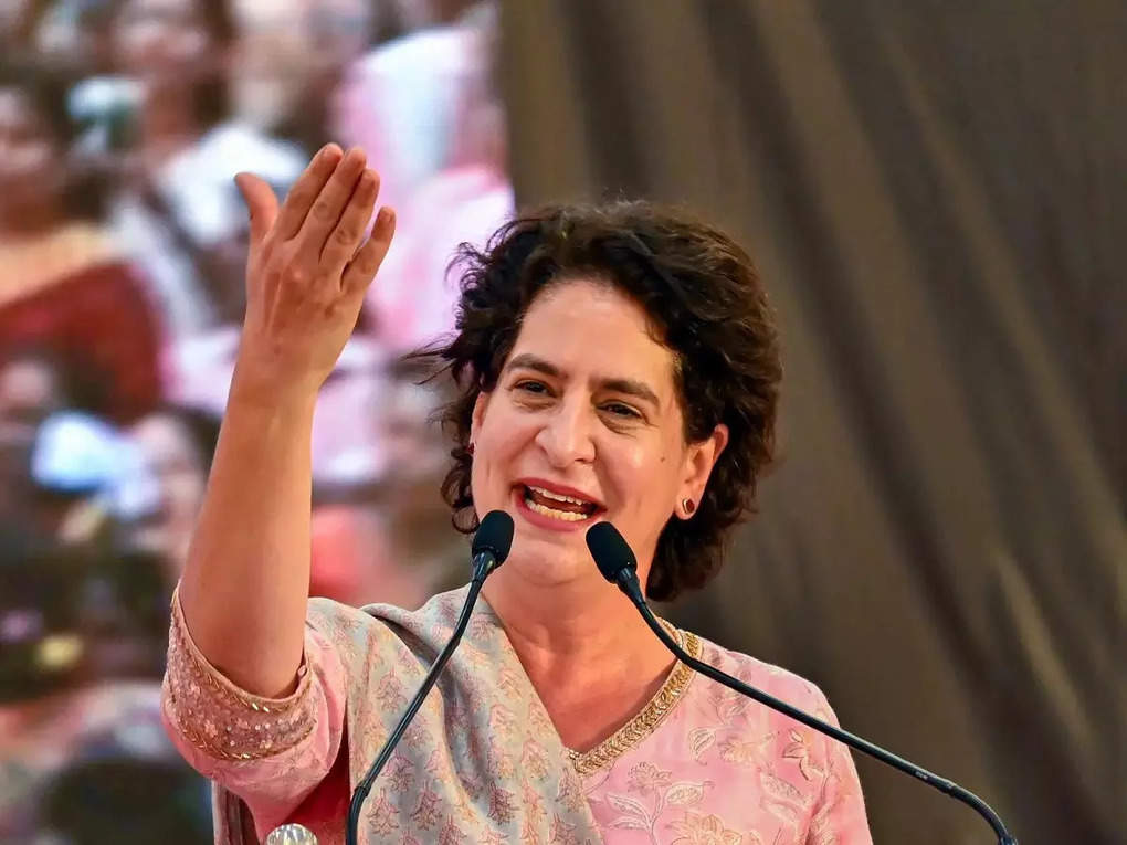 AICC General Secretary Priyanka Gandhi speaks during her Na Nayaki in Bengaluru