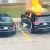 woman sets car on fire nearly gets burnt herself video viral