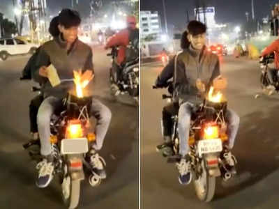 Desi Jugaad: सर्दी बहुत लग रही थी तो बंदे ने चलती बाइक पर जला ली आग