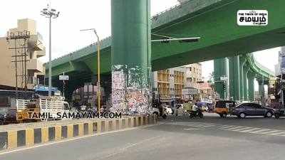 போஸ்டர் கலாச்சாரத்தை ஒழிக்கும் விதமாக  மேம்பாலம் தூண்களில் வண்ண ஒவியங்கள்