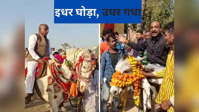 BJP की विकास यात्रा में दिखा अनोखा अंदाज, कोई घोड़े पर सवार तो कोई गधे पर