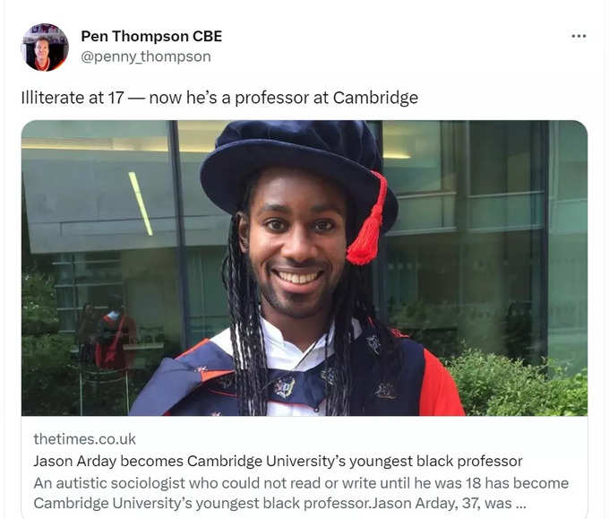 Jason, a black boy who learnt nothing till age 18, now a professor at cambridge university
