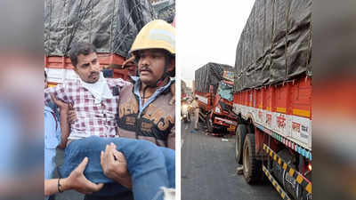 मुंबई-बंगळुरू महामार्गावर भीषण अपघात; रस्त्यावर उभ्या असलेल्या ट्रकला धडक, दोघे जखमी