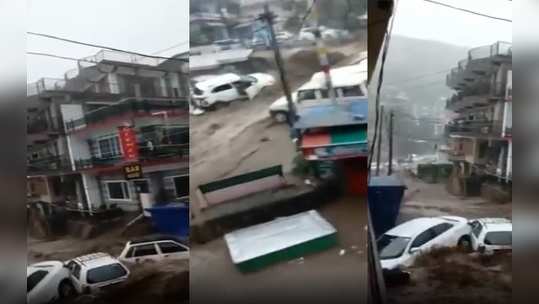 flash flood in bhagsu nag cars floating in dharamshala flood like matchbox